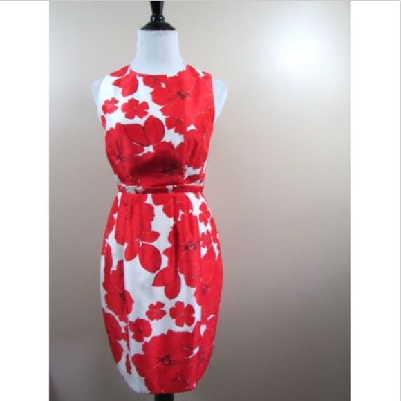 Eliza J Dresses & Skirts - Eliza J Red Poppy Floral Cream White Sheath Dress